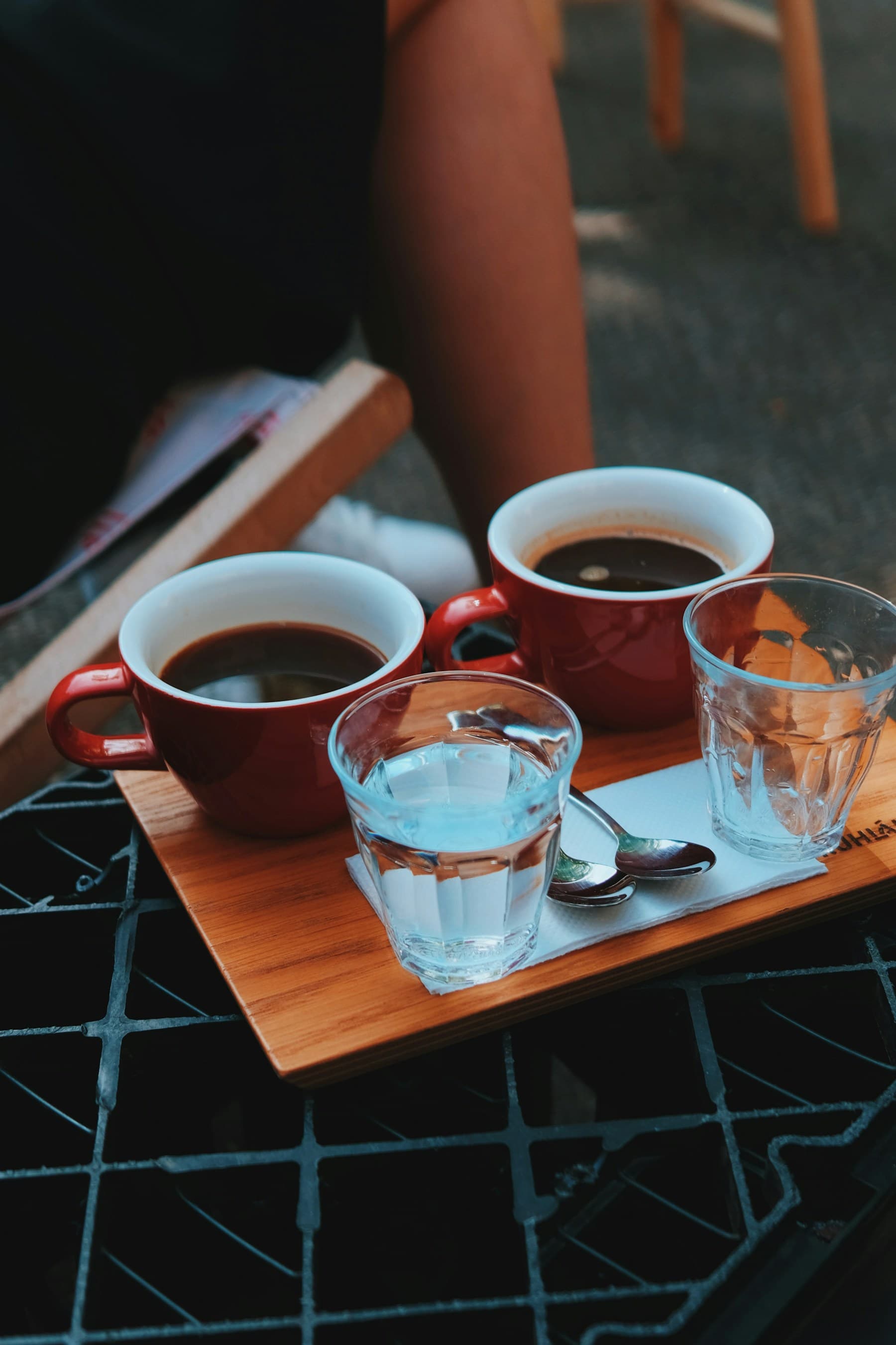 Cafe table with brunch and drinks in Prague 7