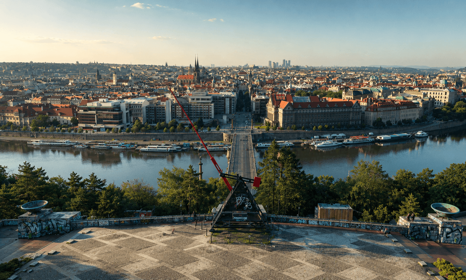 Morning skyline view from Letna Park over Prague